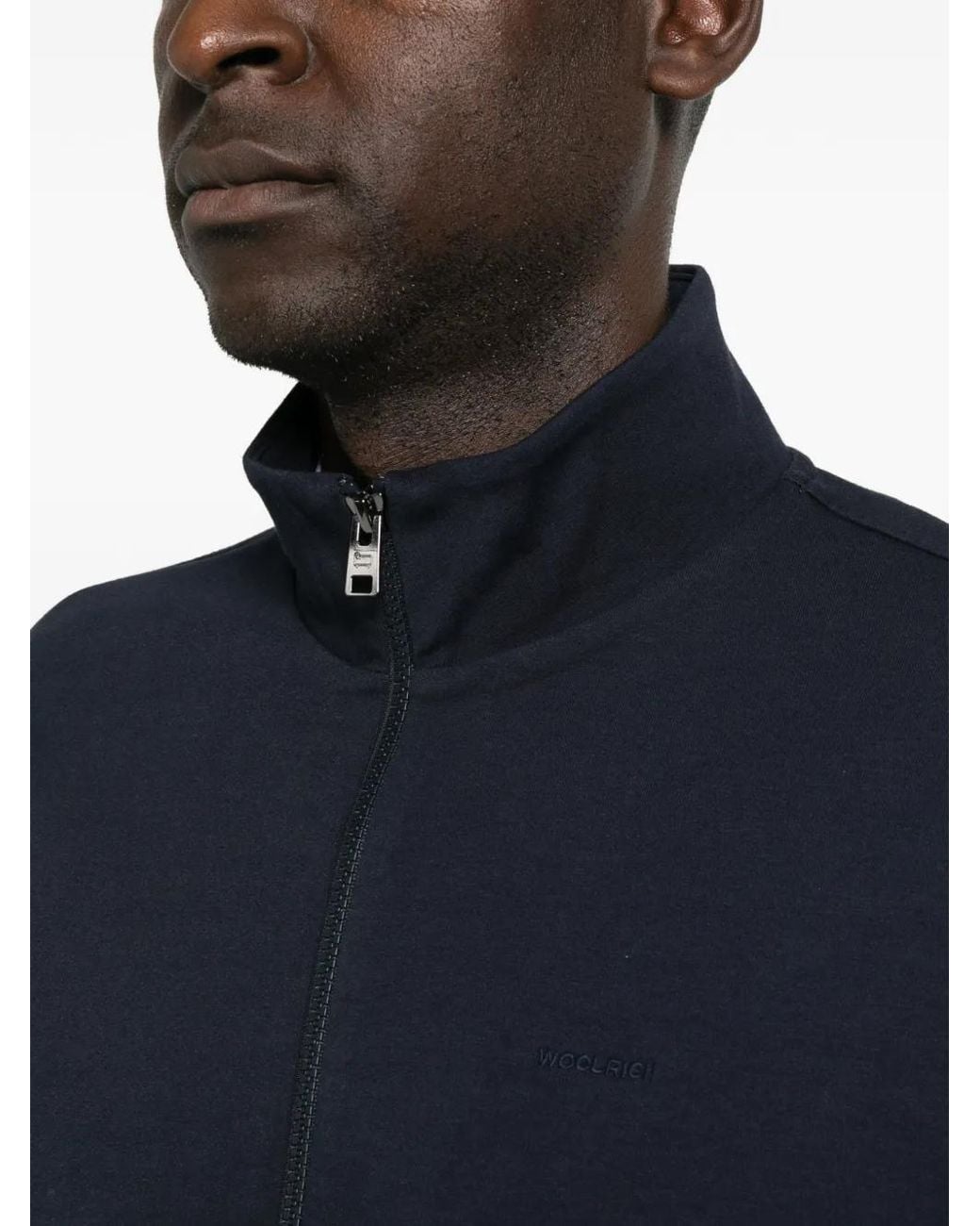 Woolrich Blue Zip-Up High-Neck Sweater for men