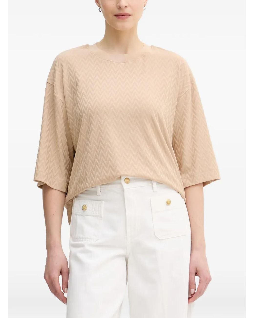 Mos Mosh Natural Mmtash O-Ss Chevron-Patterned T-Shirt