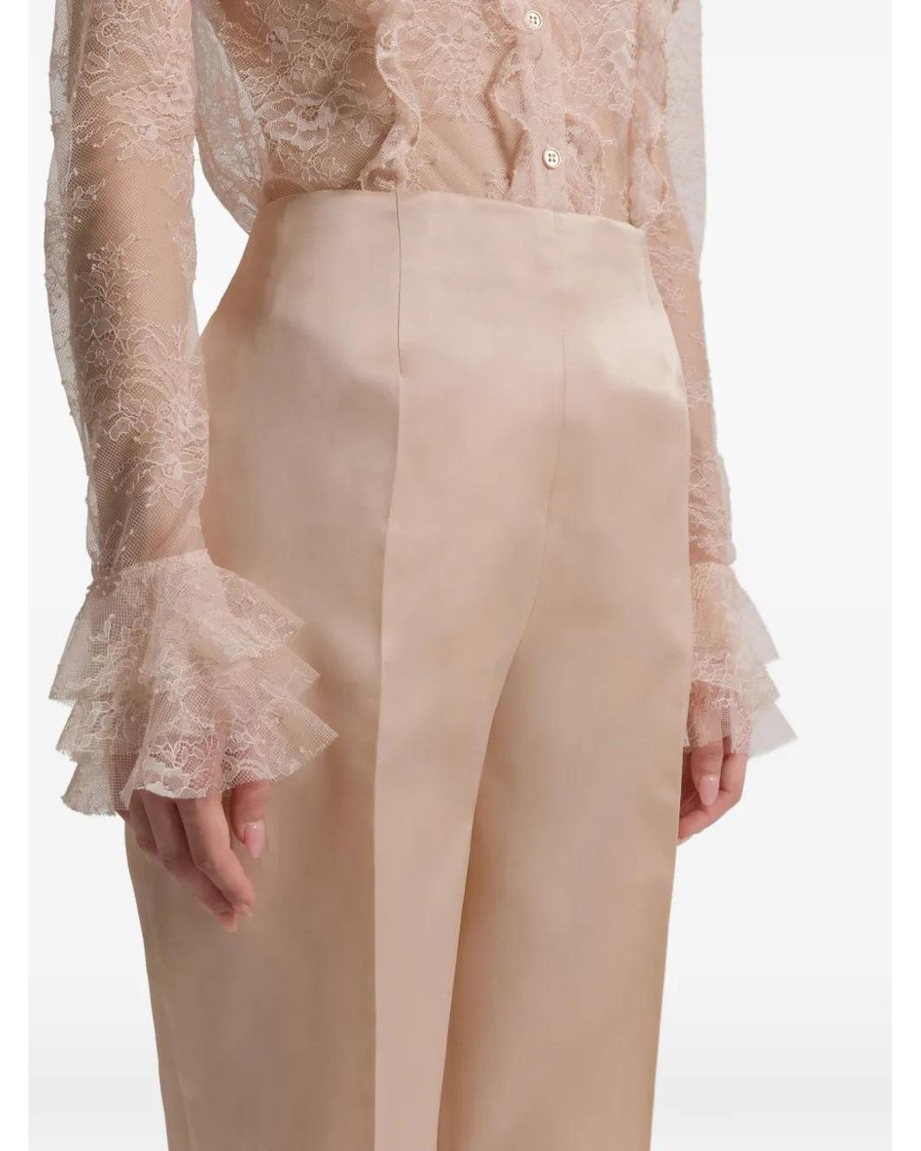 Alberta Ferretti Natural Tailored Organza Pants With High Waist