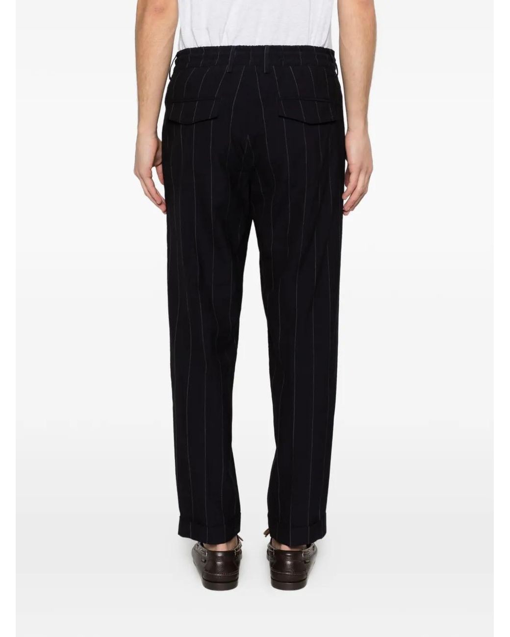 Eleventy Black Pinstripe-Pattern Drawstring Trousers for men