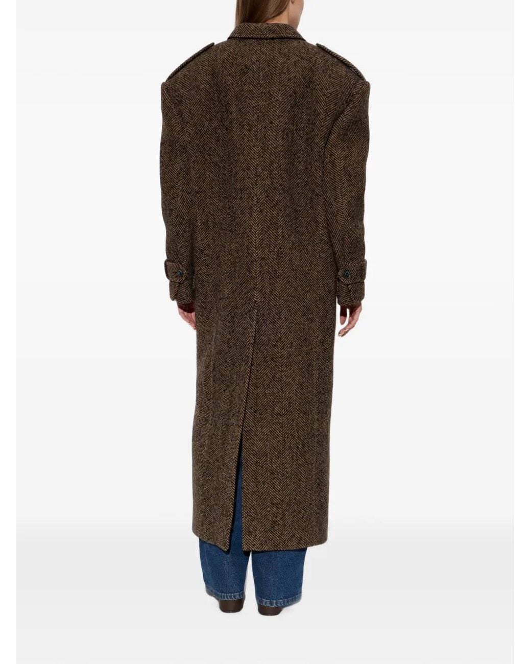The Mannei Brown Herringbone Double-Breasted Coat