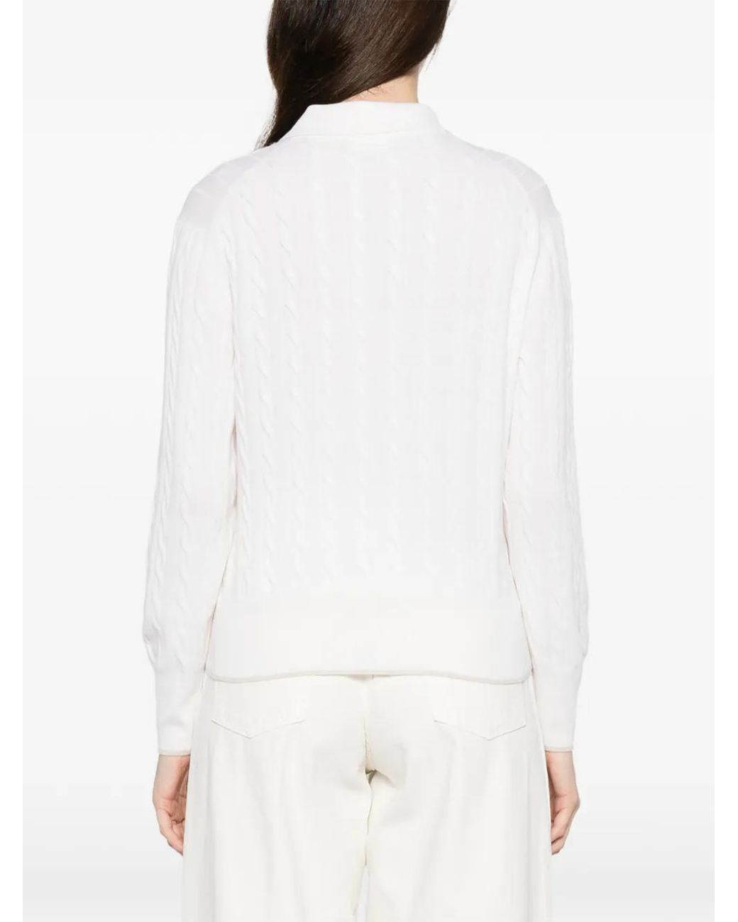Gran Sasso White Cable-Knit Buttoned Sweater