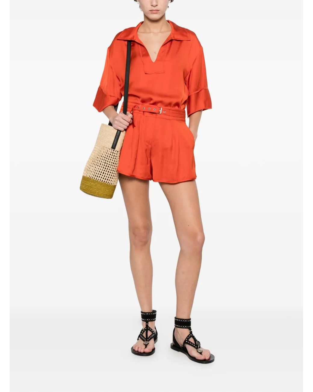 IRO Red Belted Pleated Shorts