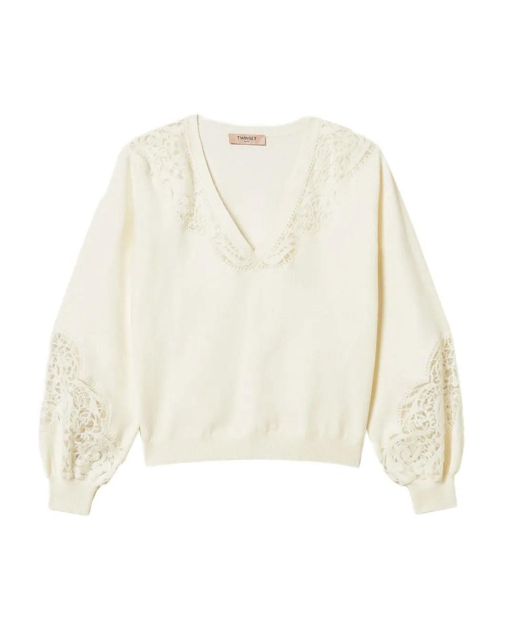 Twinset White Embroidered V-Neck Sweater