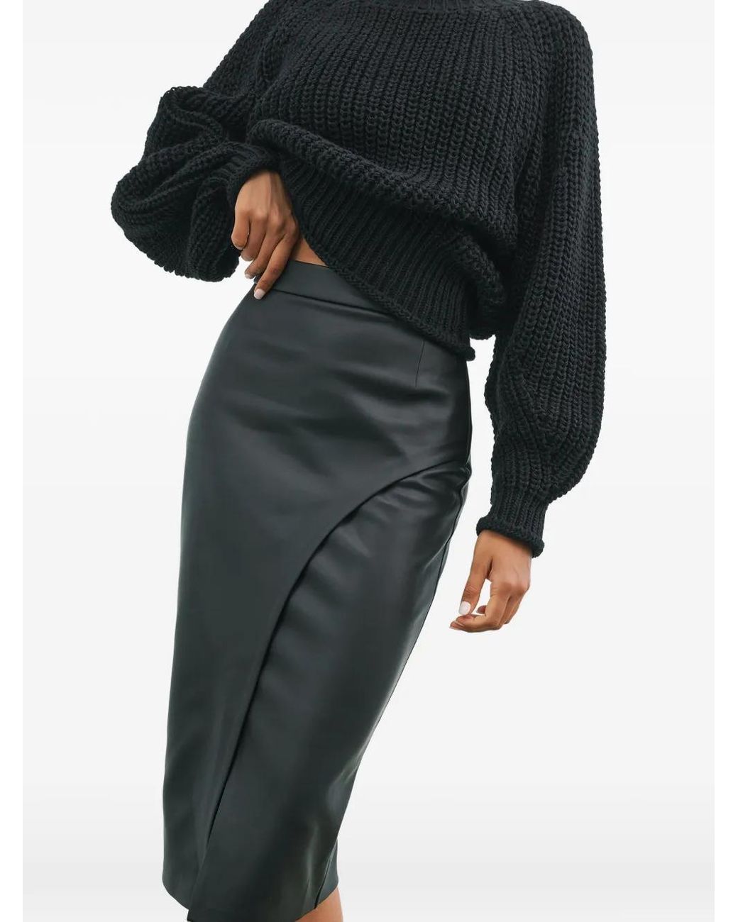 MARCELLA Black Nyssa Slit Midi Skirt