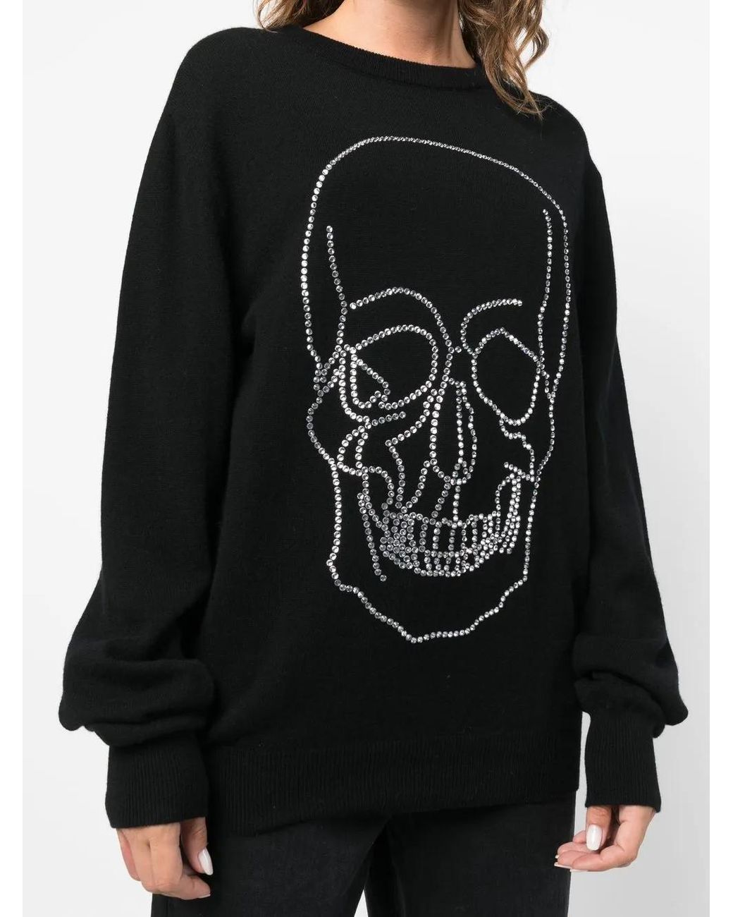 Philipp Plein Black Studded-Skull Cashmere Pullover
