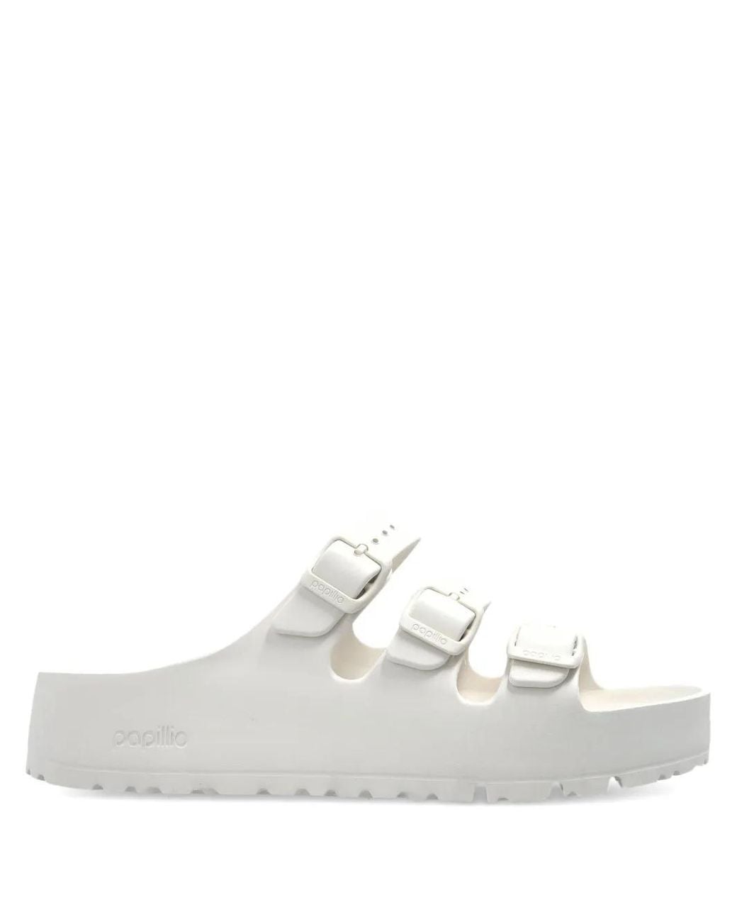 Birkenstock White Florida Flex Triple Buckle-Strap Slides