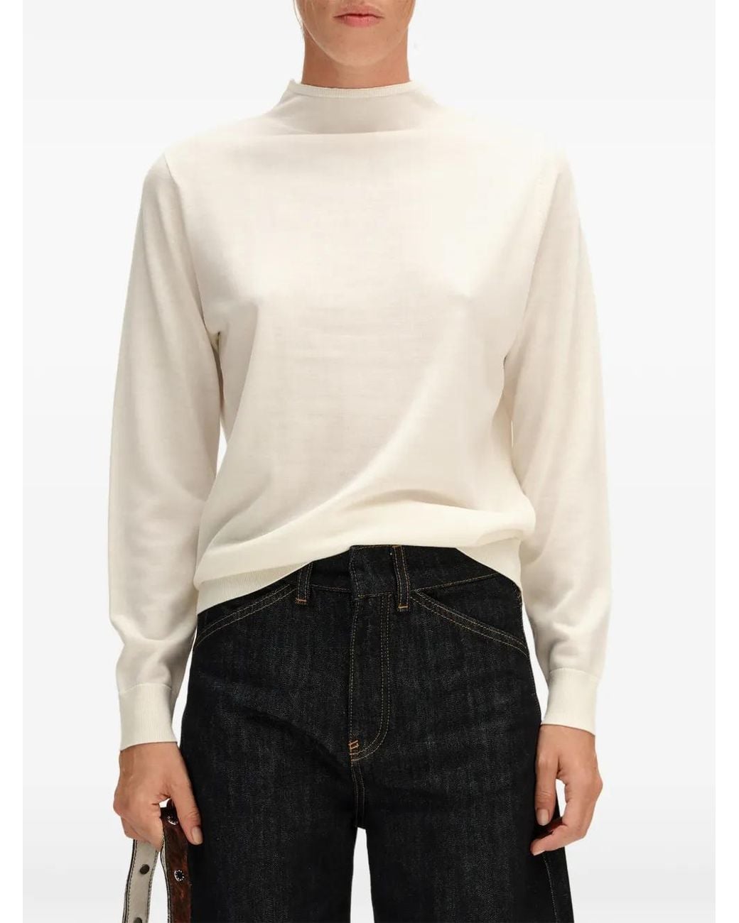 Bimba Y Lola White Ivory Merino Wool Turtleneck Sweater