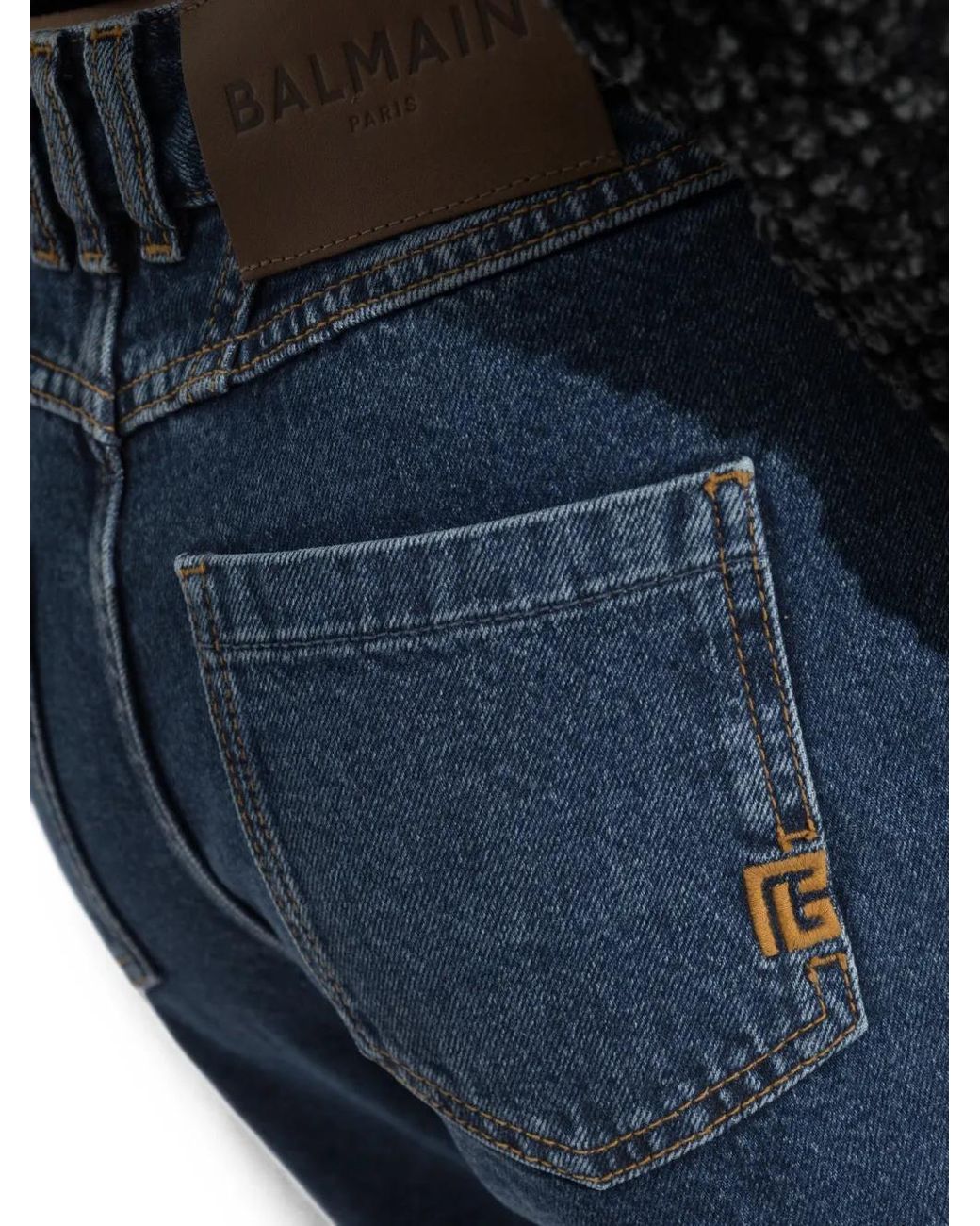 Balmain Blue Logo-Embroidered Straight-Leg Jeans