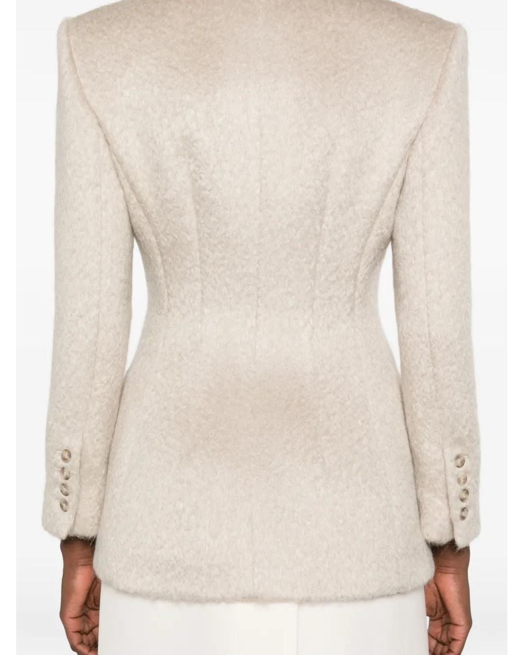 Magda Butrym White Double-Breasted Padded-Shoulder Jacket