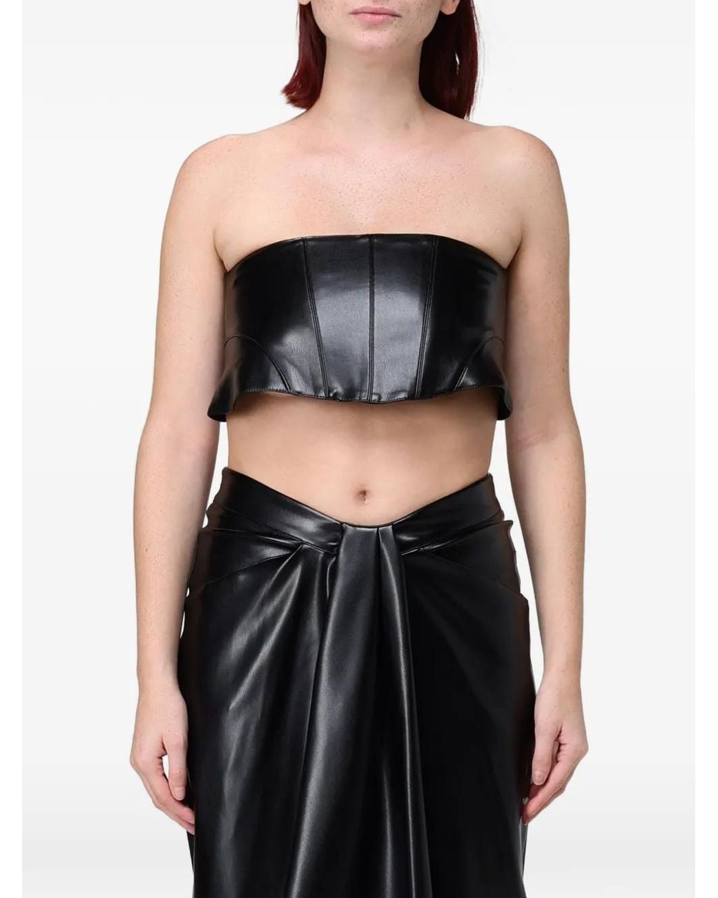 Hanita Black Lace-Up Strapless Top