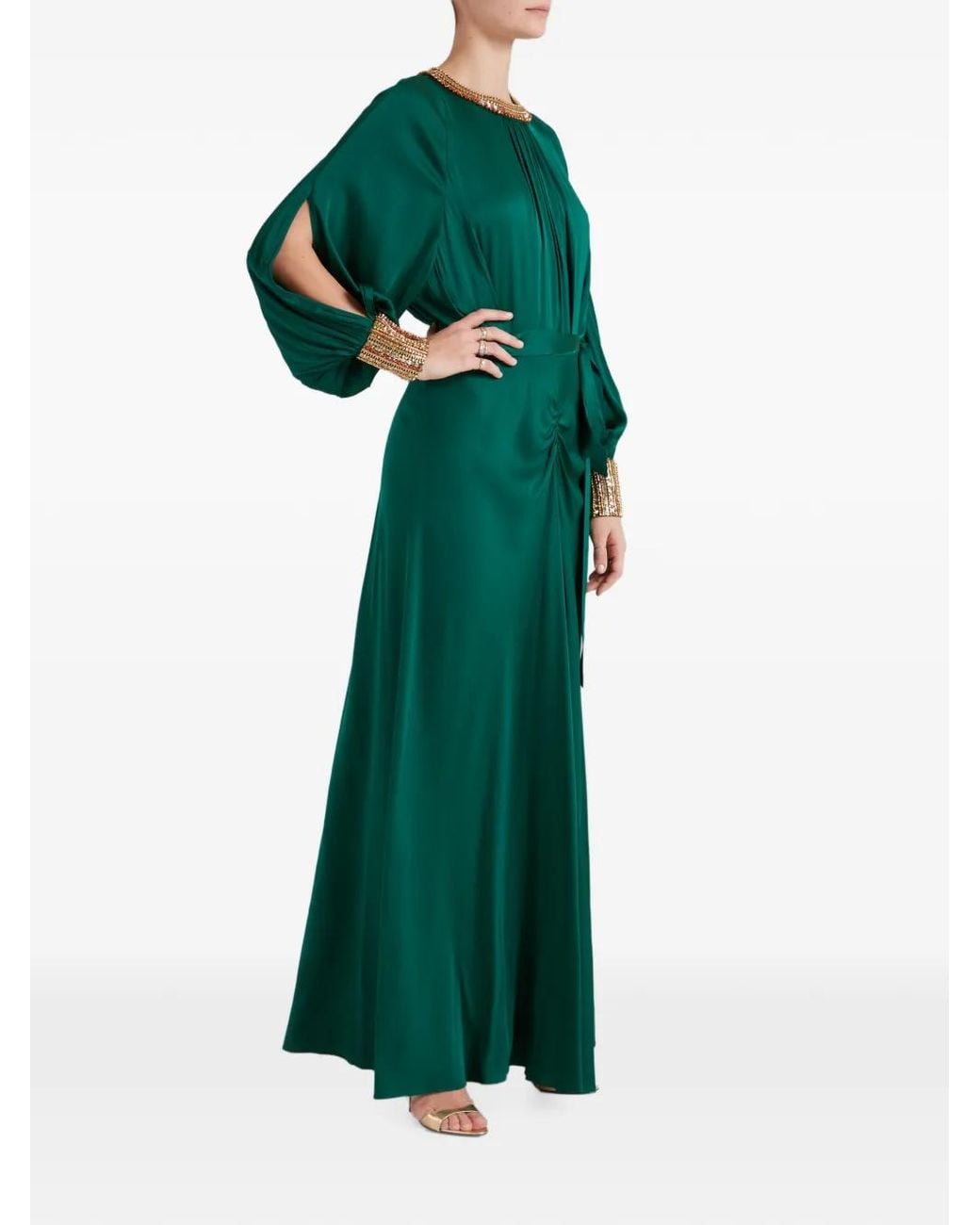 Temperley London Green Tahira Beaded Gownmaxi Dress
