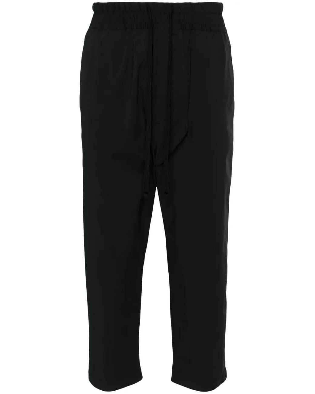 Thom Krom Black Elasticated-Waist Cropped Trousers for men