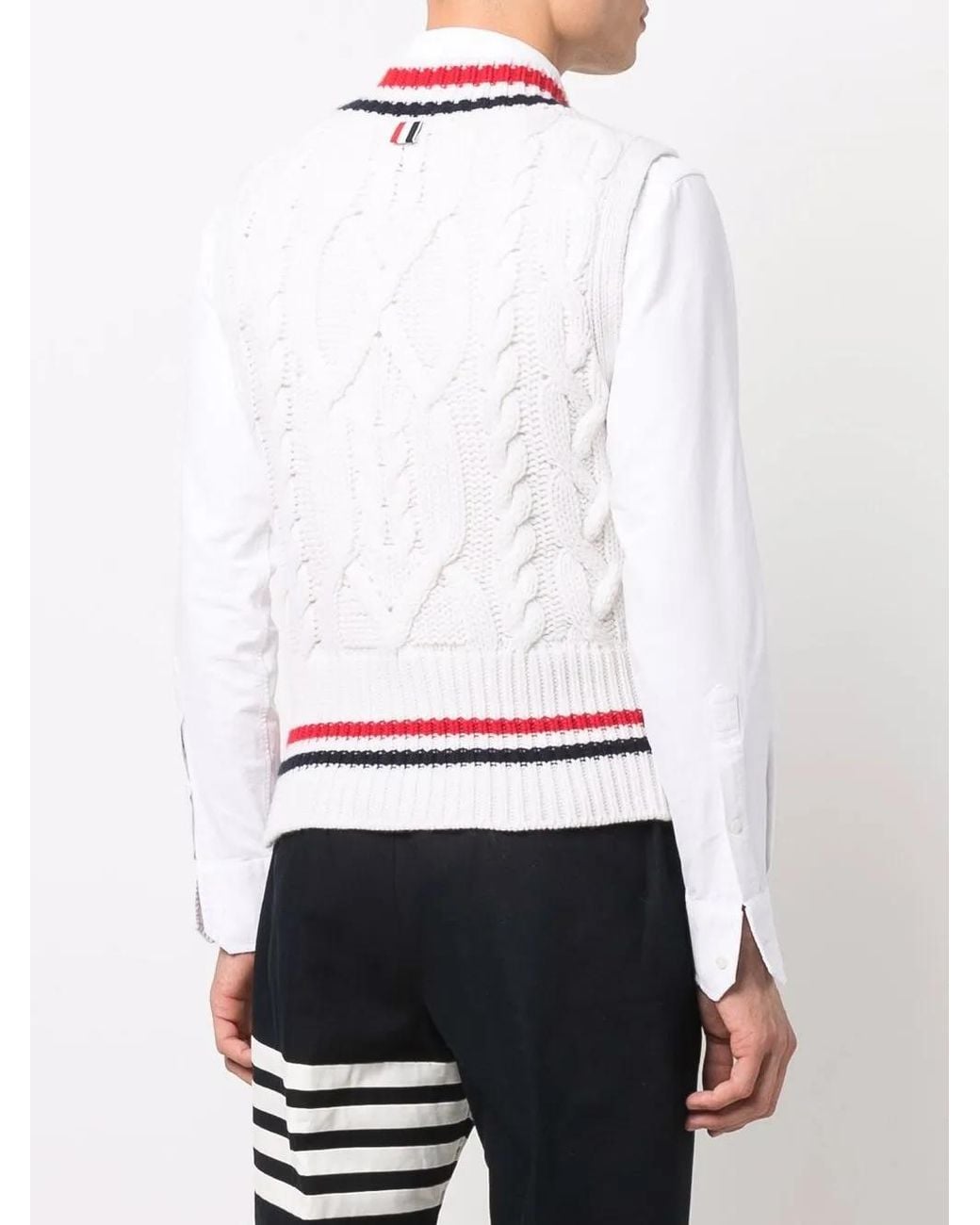 Thom Browne Red Rwb Trim Cable Knit Tank Top for men