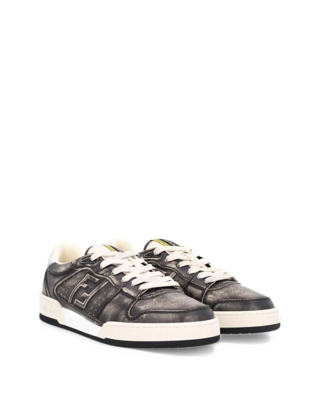 Fendi White Match Distressed-Effect Logo-Patch Sneakers for men