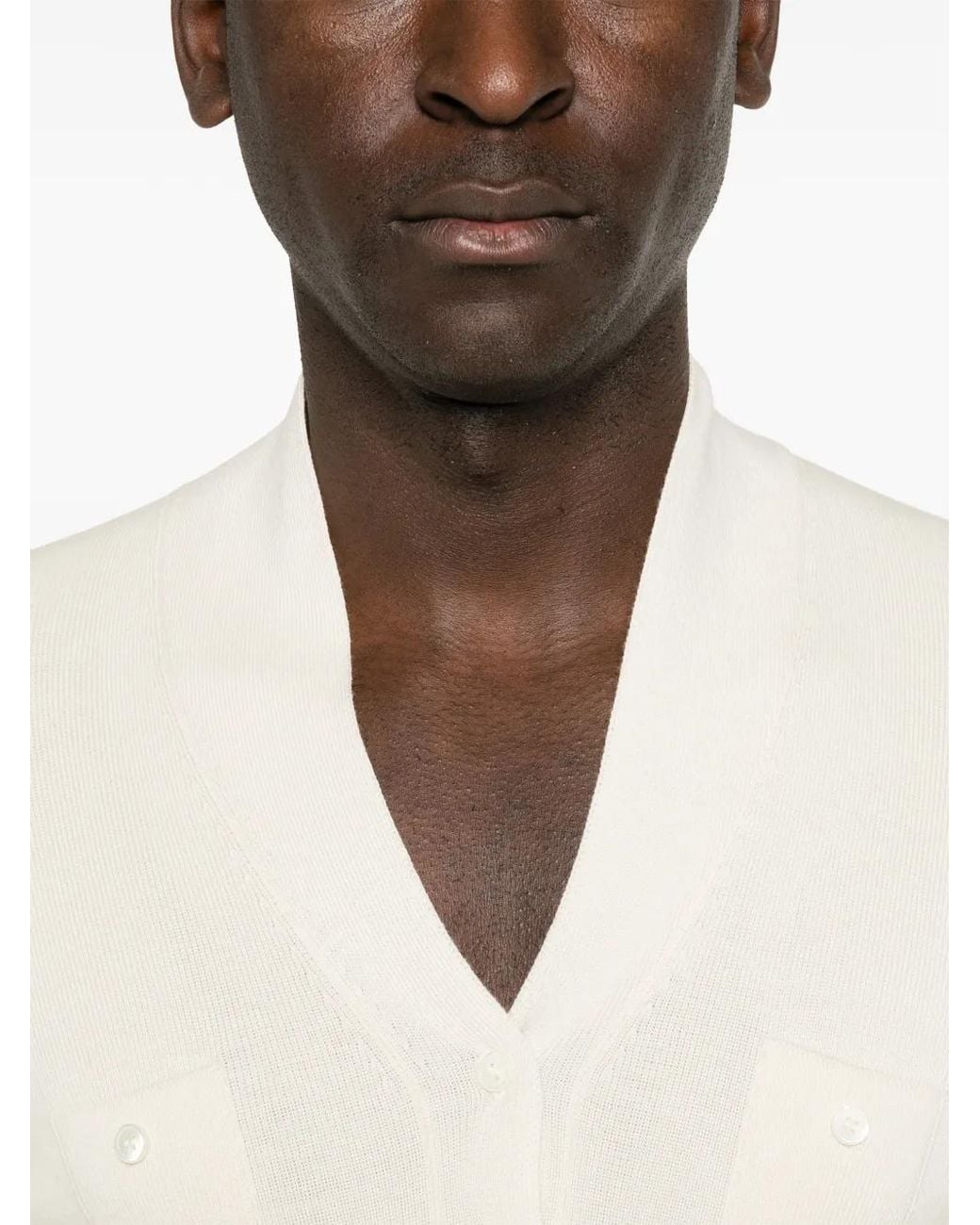 MM6 by Maison Margiela White V-Neck Pocket-Detail Sweater
