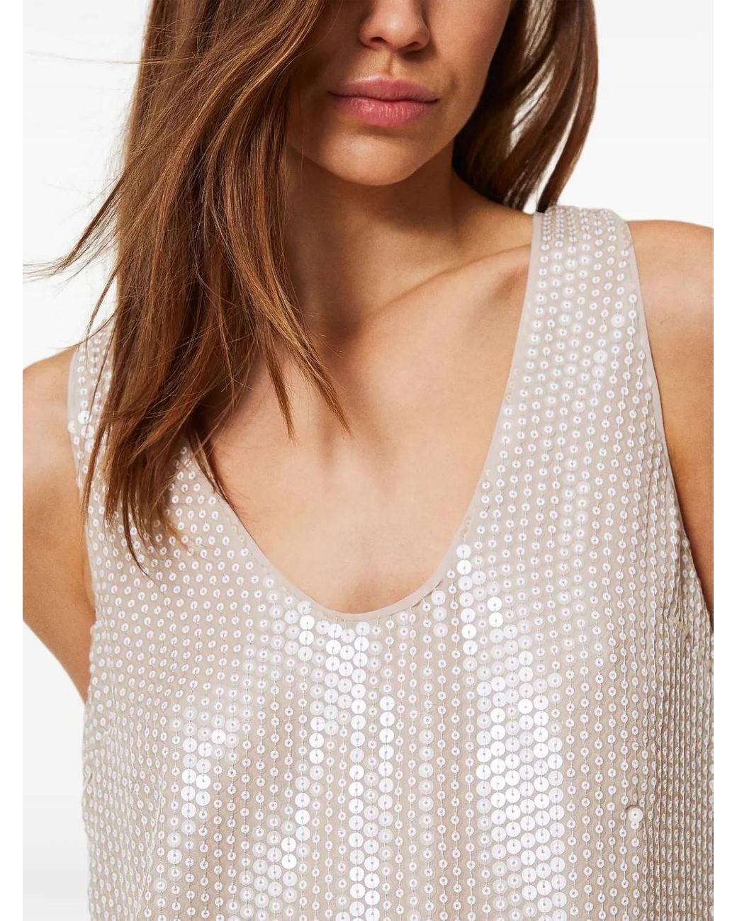 Twinset Natural Sequin-Embellished Tank Top
