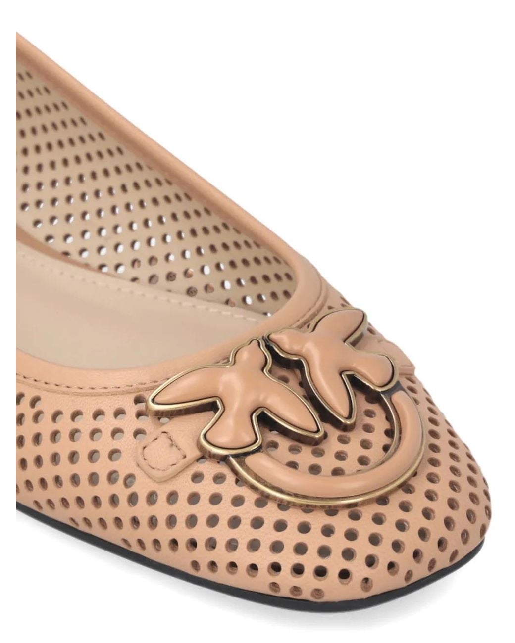 Pinko Brown Perforated Ballerinas With Love Birds Logo