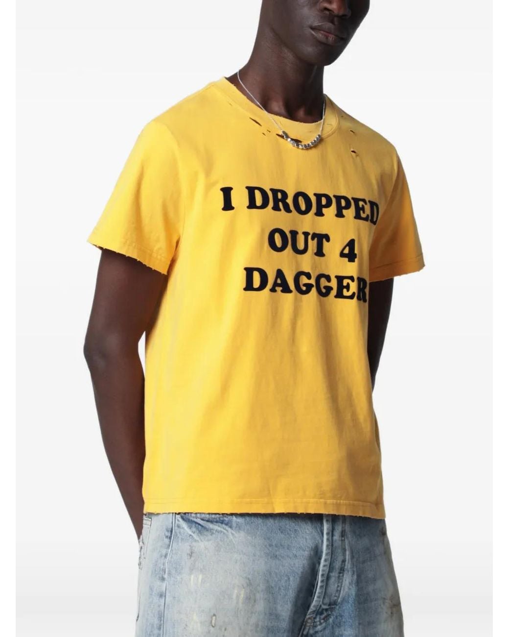 DAGGER Yellow Drop Out Slogan-Print T-Shirt for men