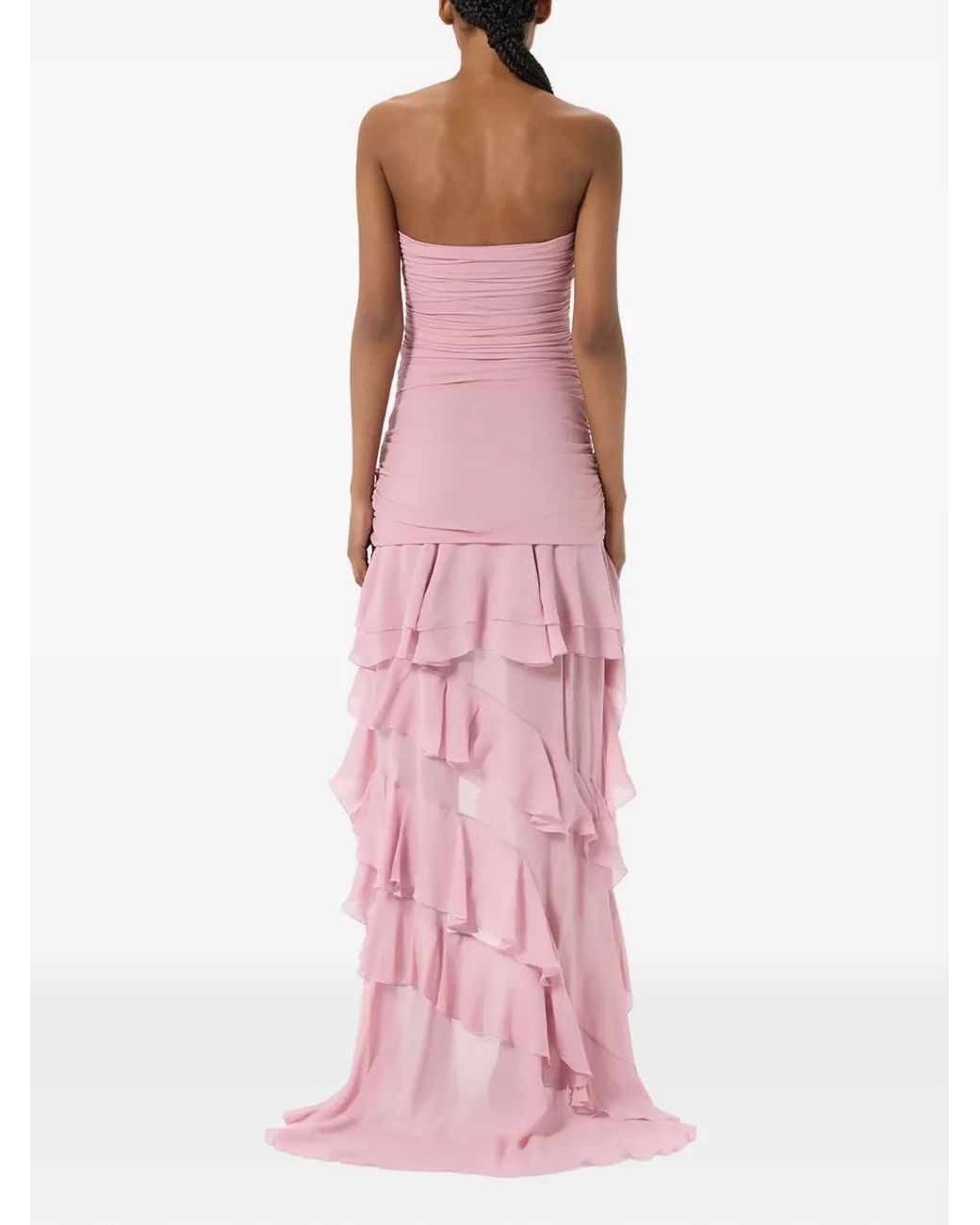 Blumarine Pink Strapless Ruffled Gown