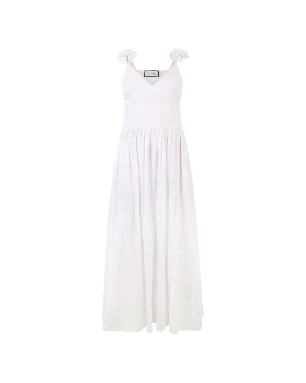 Philipp Plein White Long Roses Dress