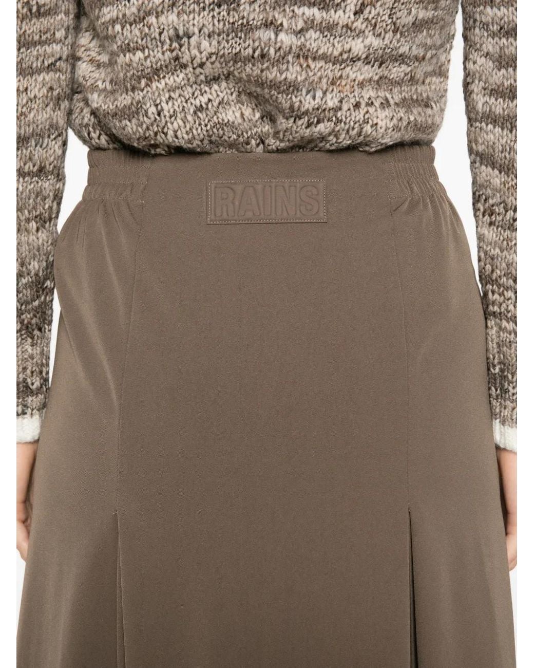 Rains Brown Pleated Logo-Patch Maxi Skirt