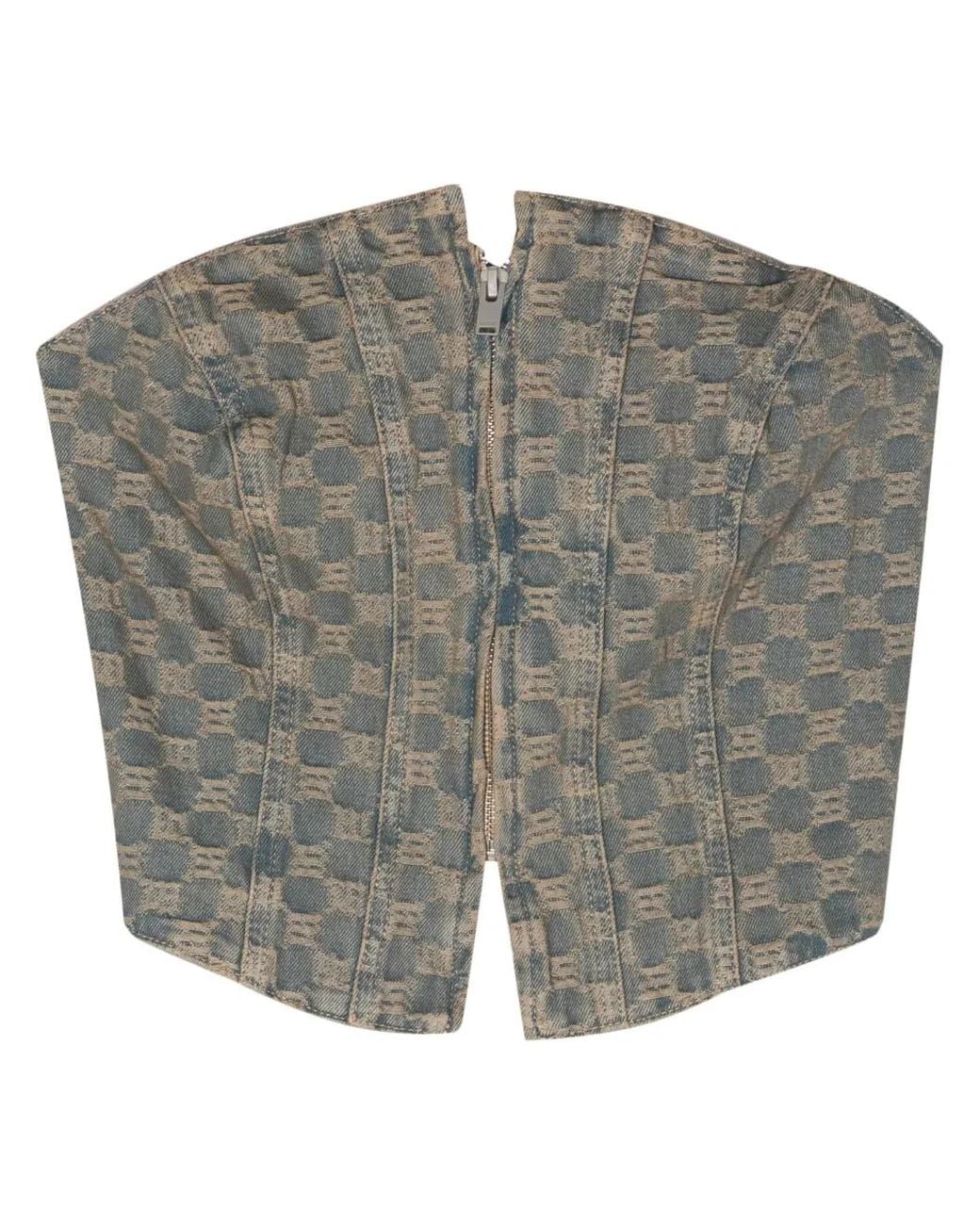 M I S B H V Gray Monogram-jacquard Denim Corset Top - Women's - Cotton