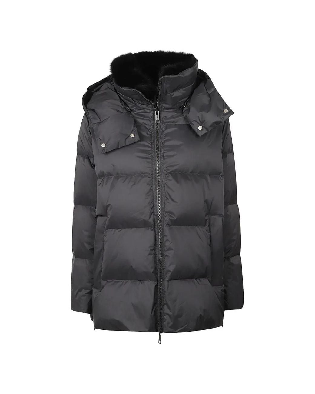 Yves Salomon Black Fur-Trim Hooded Jacket