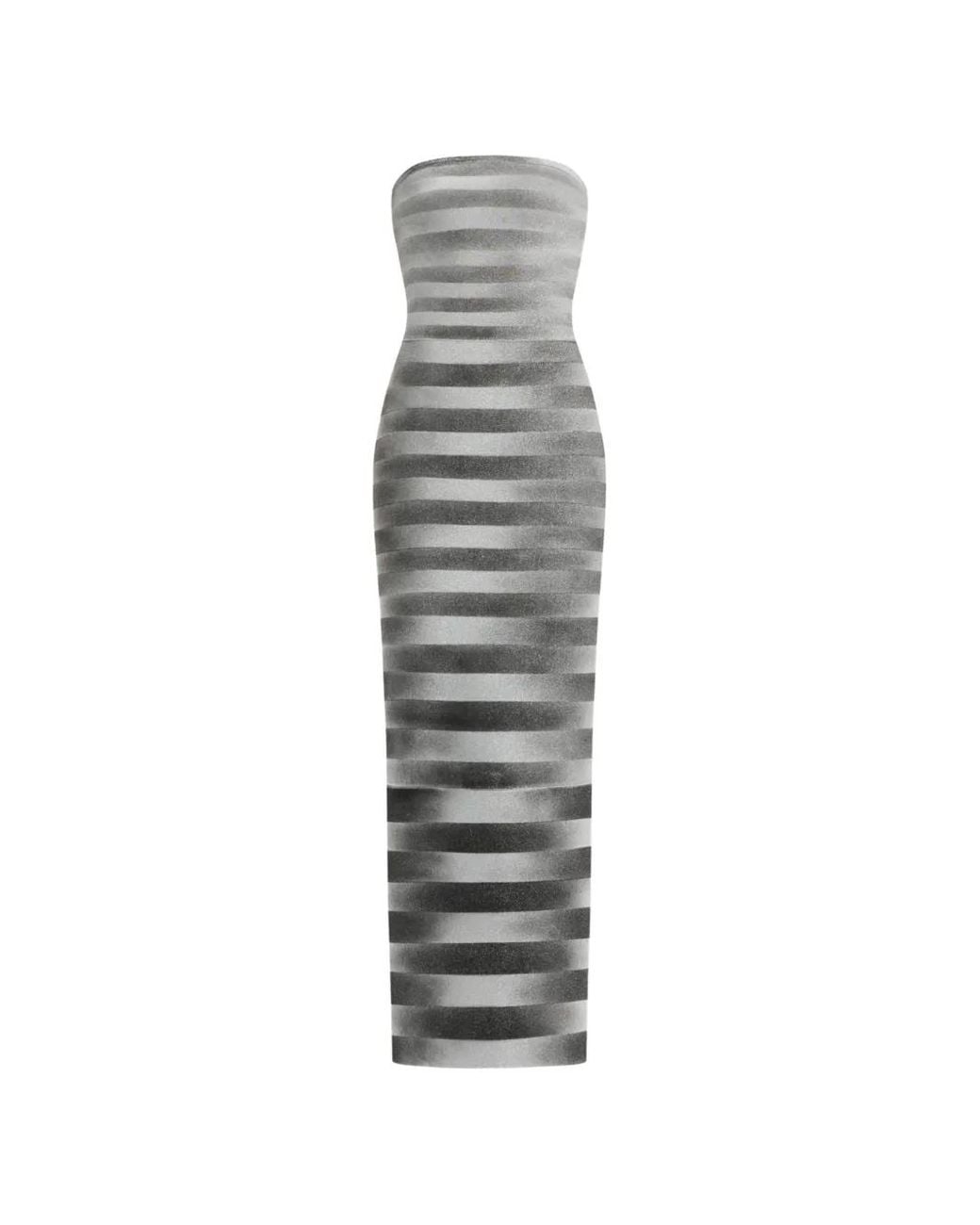 Hervé Léger White Striped Strapless Dress