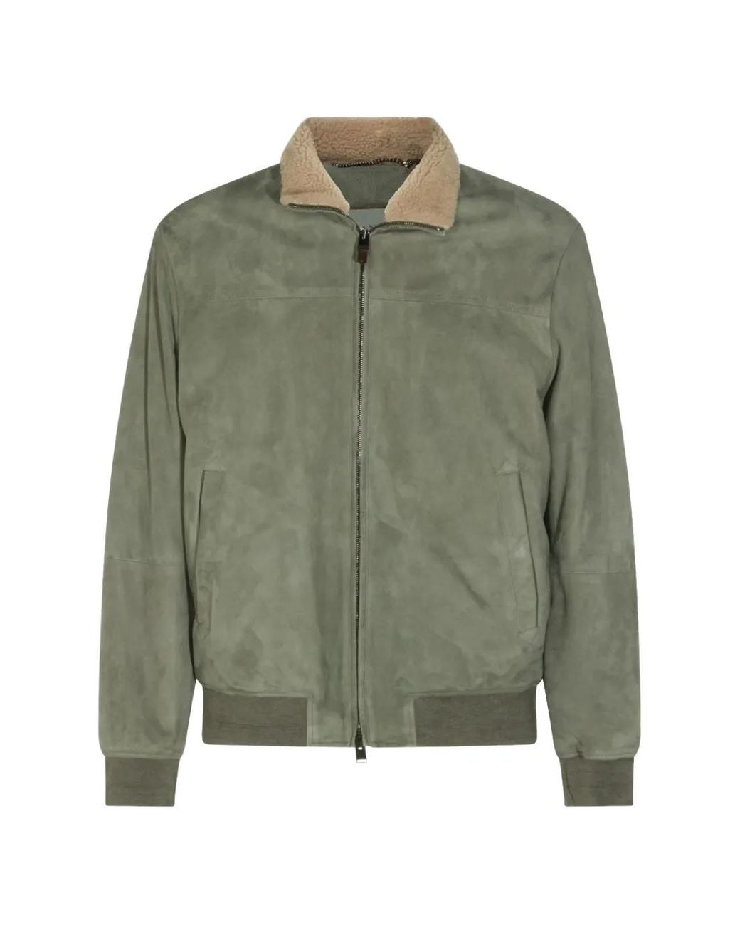 Canali Green Veste En Daim À Col Lainé for men