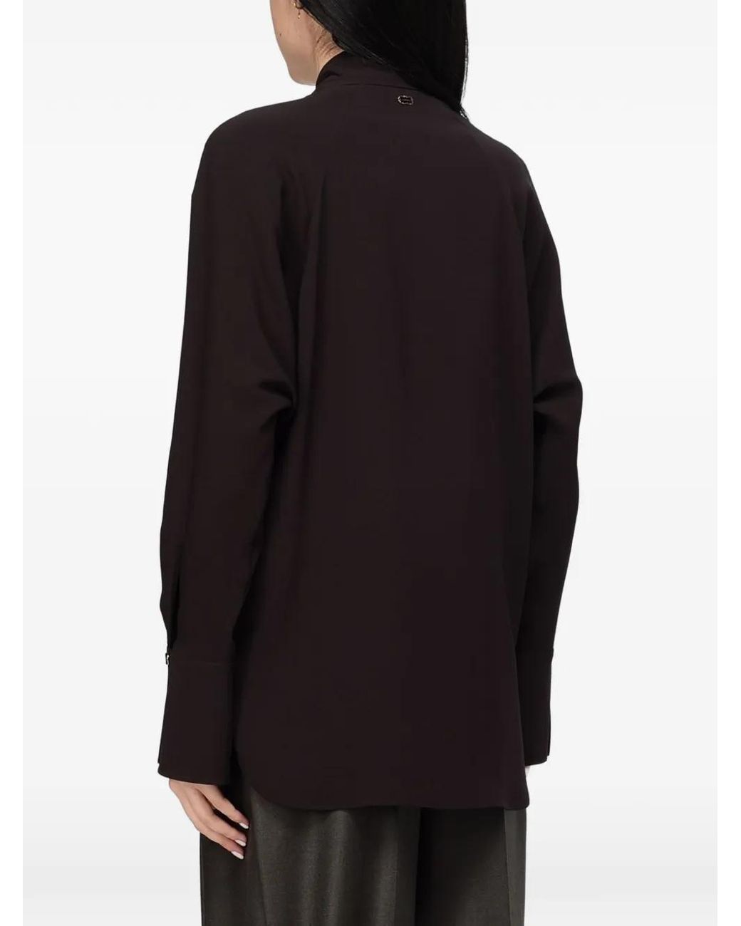 Agnona Black Tie-Neck Long-Sleeve Blouse