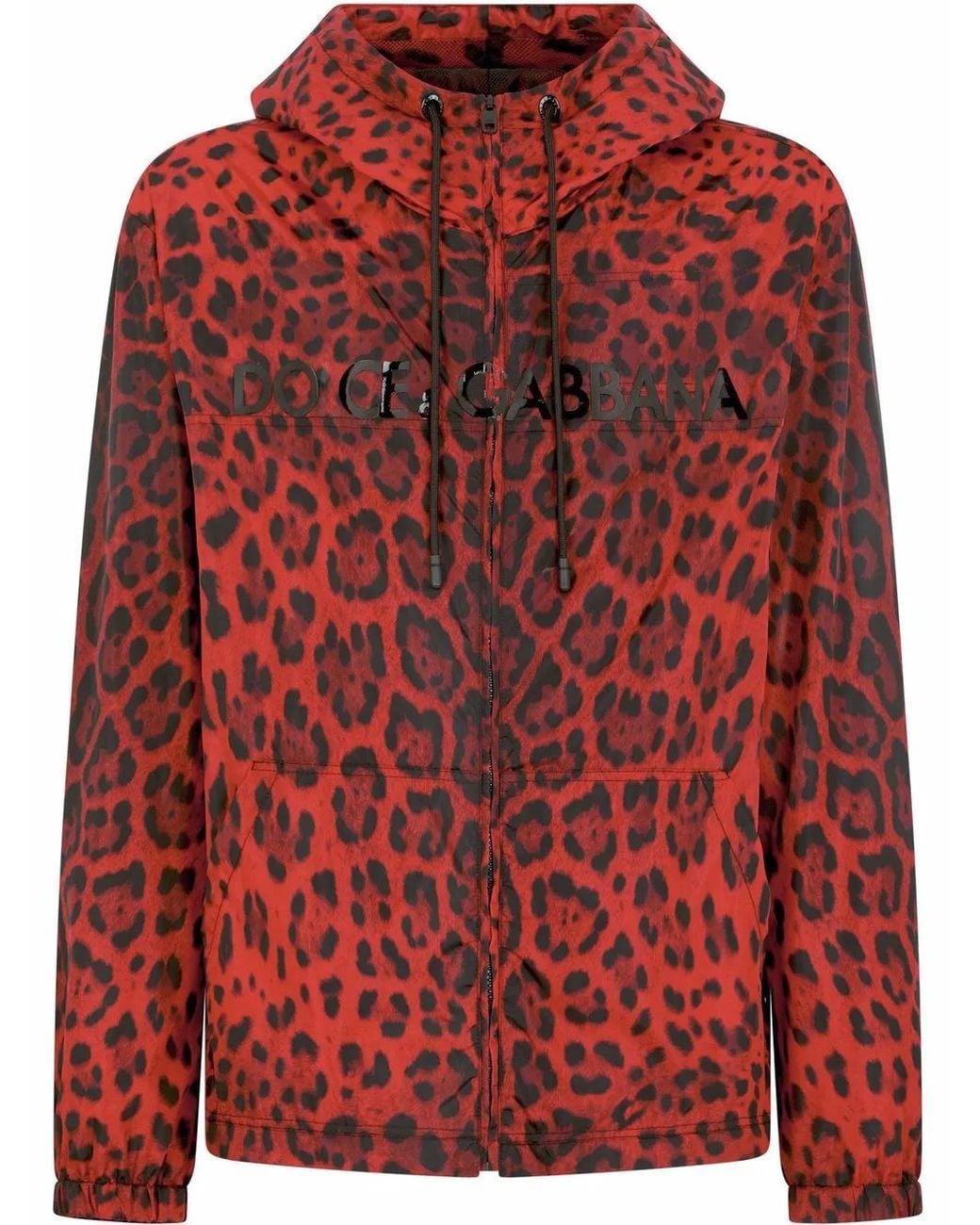 Dolce & Gabbana Red Leopard-Print Hooded Jacket for men