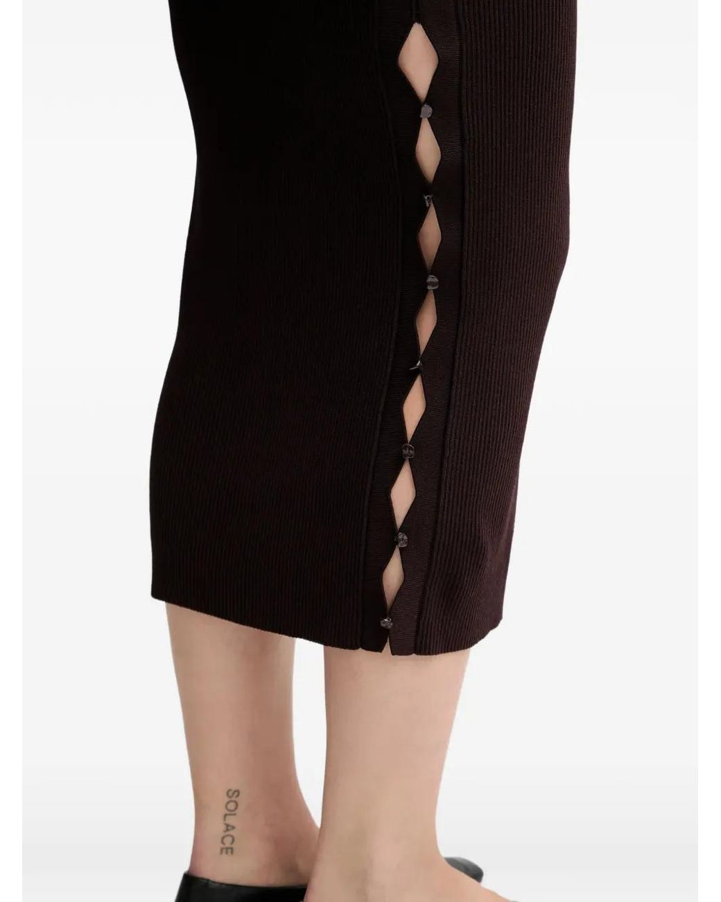 Sessun Black Ribbed Button Midi Skirt