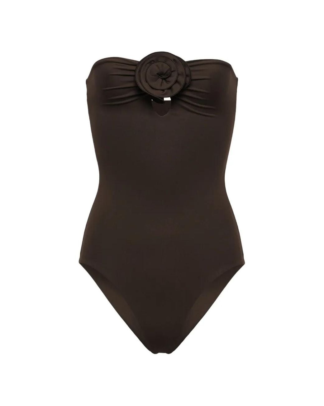 Magda Butrym Brown Floral-Applique Bandeau Swimsuit