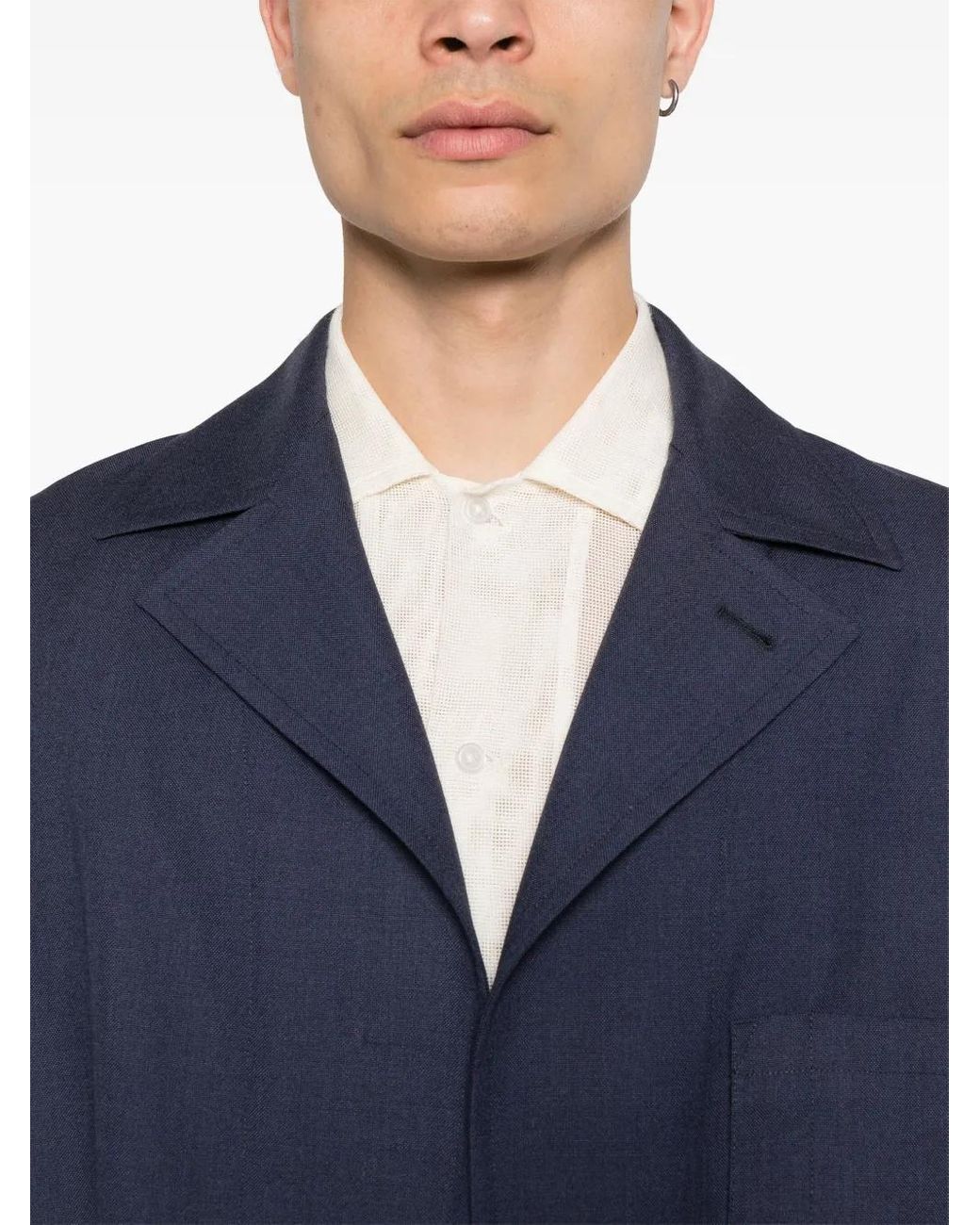 Fendi Blue Single-Breasted Virgin Wool Jacket for men