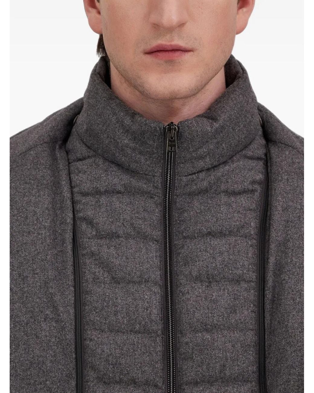 Herno Gray Quilted Flannel Coat for men