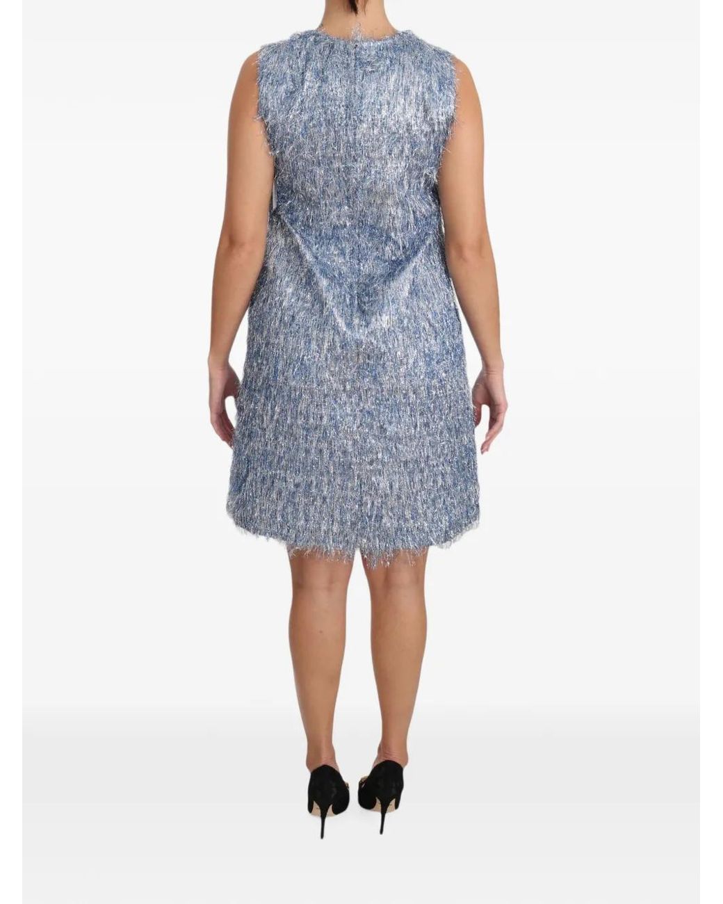 Dolce & Gabbana Blue Fringe-Detail A-Line Mini Dress