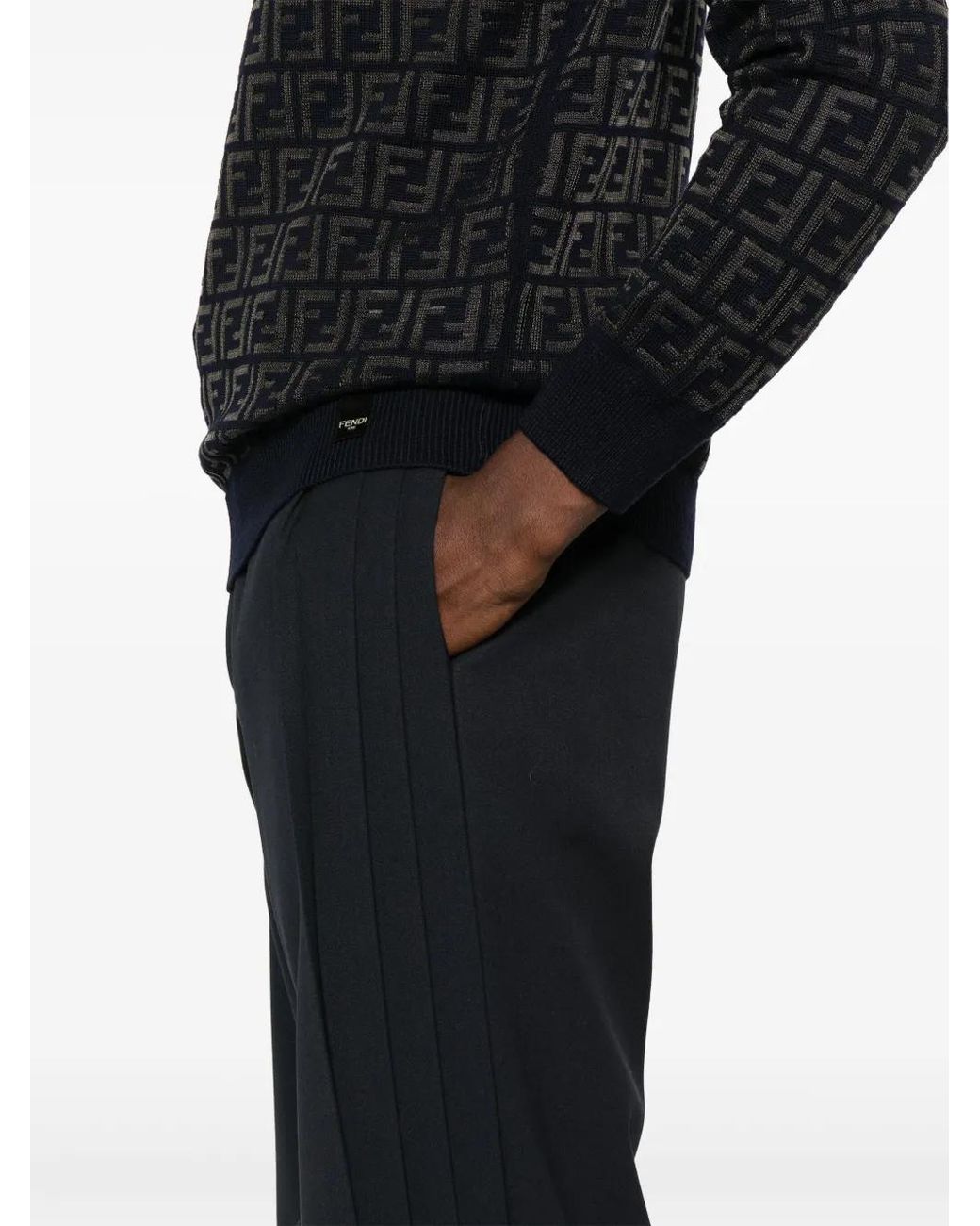 Fendi Blue Interlock Twill Pleated Trousers for men