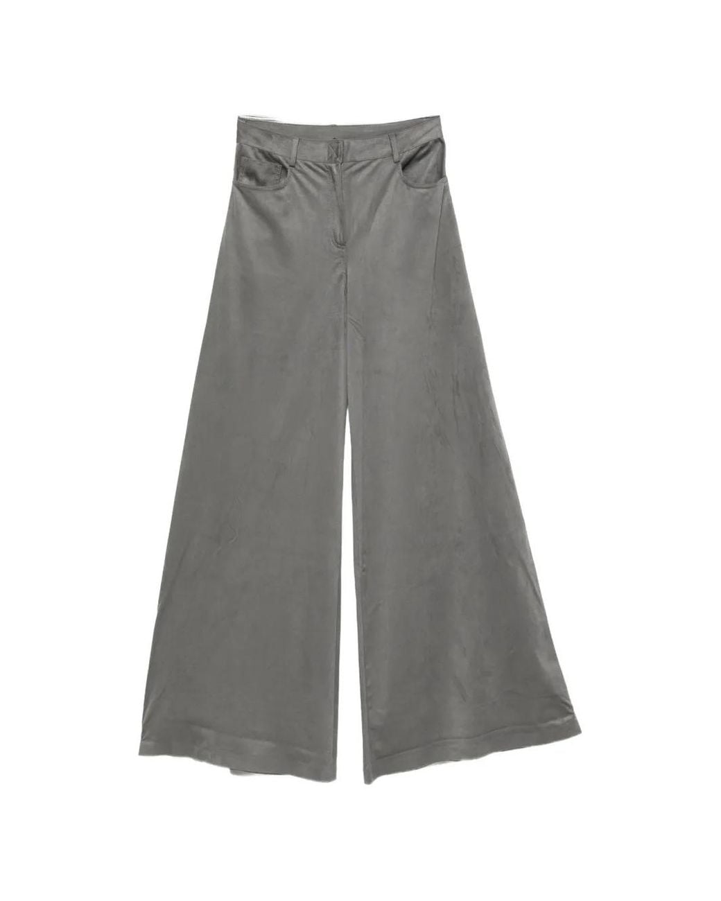 Norma Kamali Gray Belt-Loop Pocket Palazzo Pants
