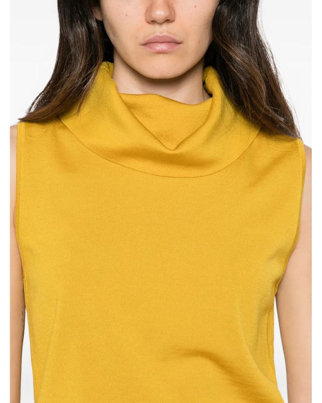 Liviana Conti Yellow Cowl-Neck Sleeveless Sweater