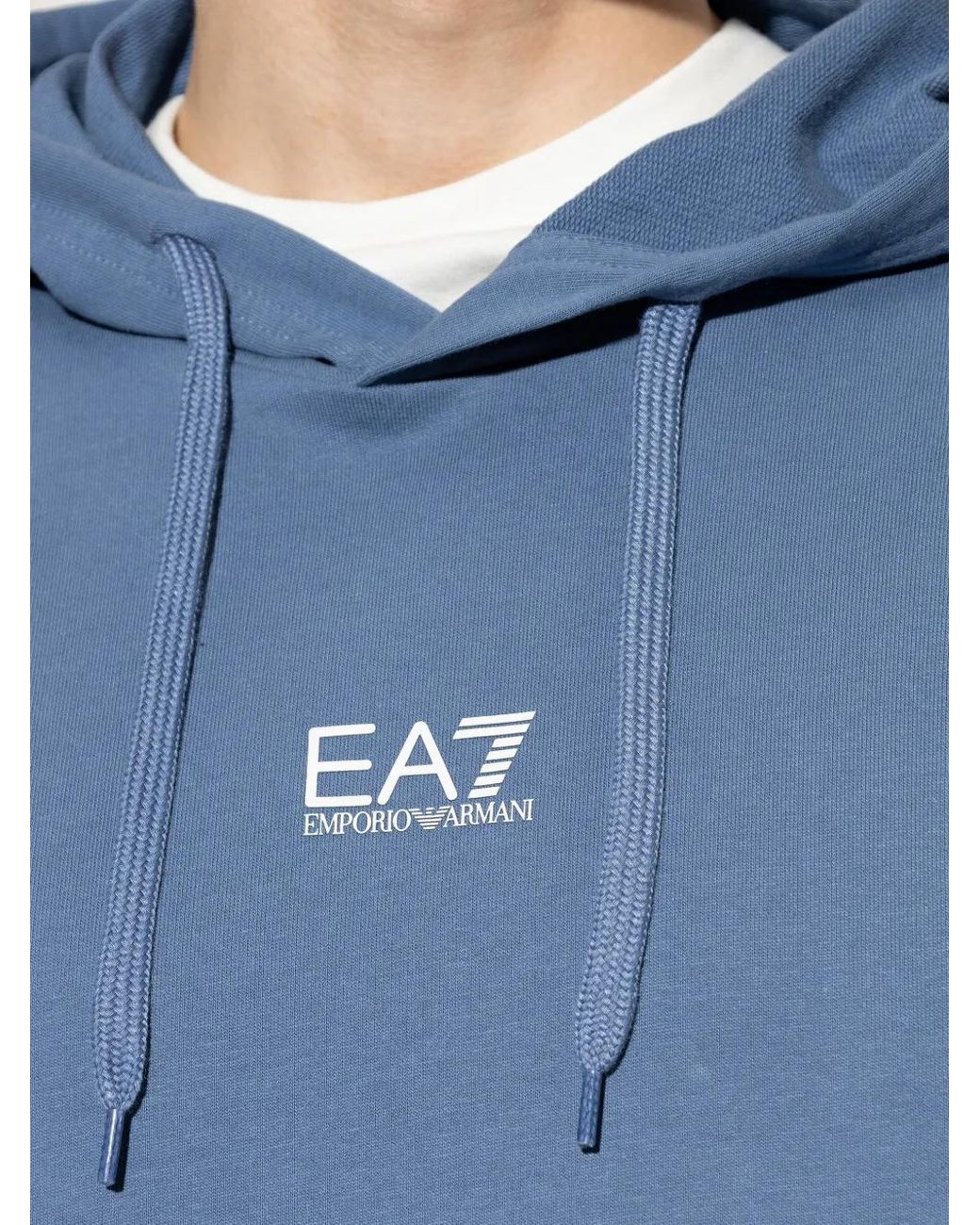 EA7 Blue Logo-Print Drawstring Hoodie for men