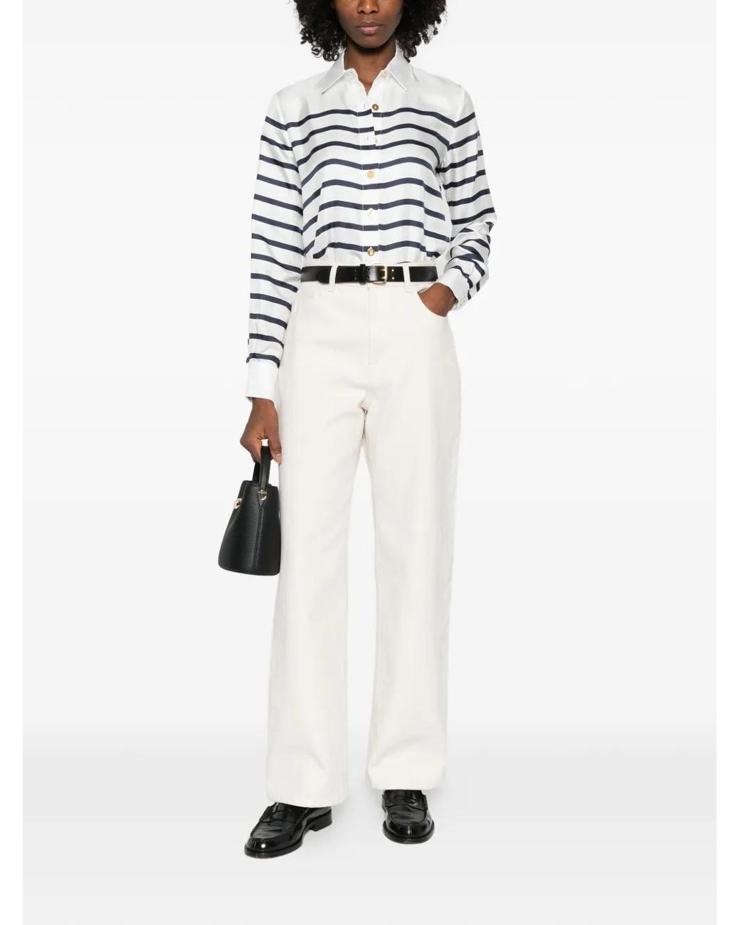 Franchise White Striped Buttoned Top