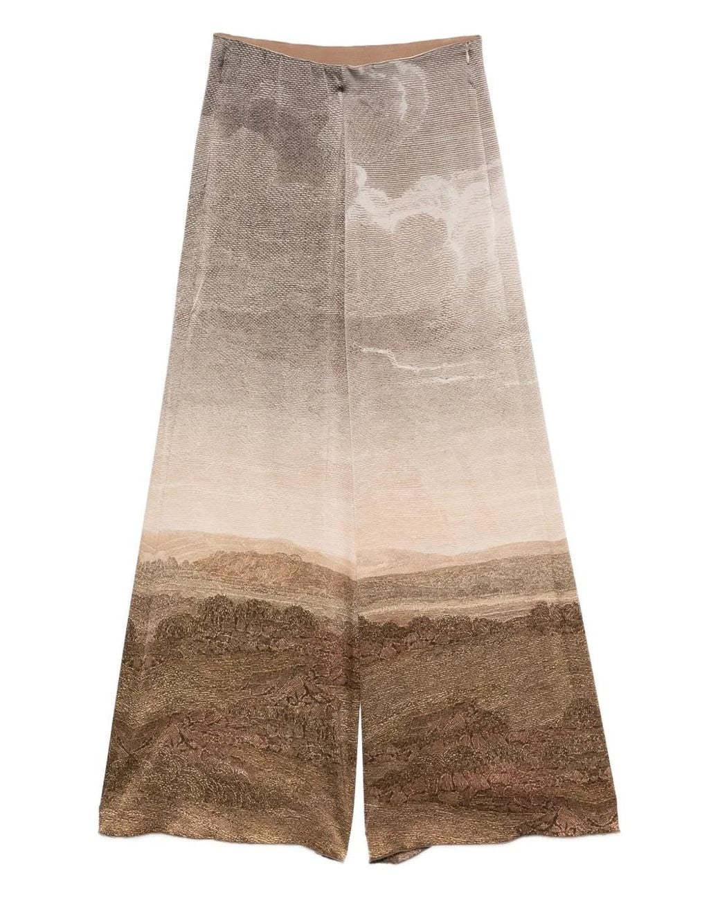 Pierre Louis Mascia Natural Landscape-Print Wide-Leg Trousers