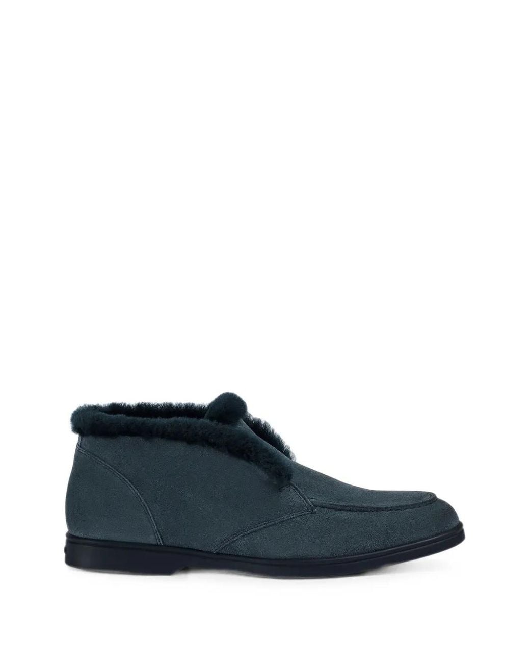 Doucal's Blue Shearling-Trim Suede Desert Boots