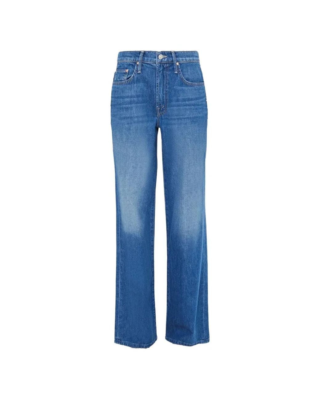 Mother Blue Mid-Rise Wide-Leg Jeans