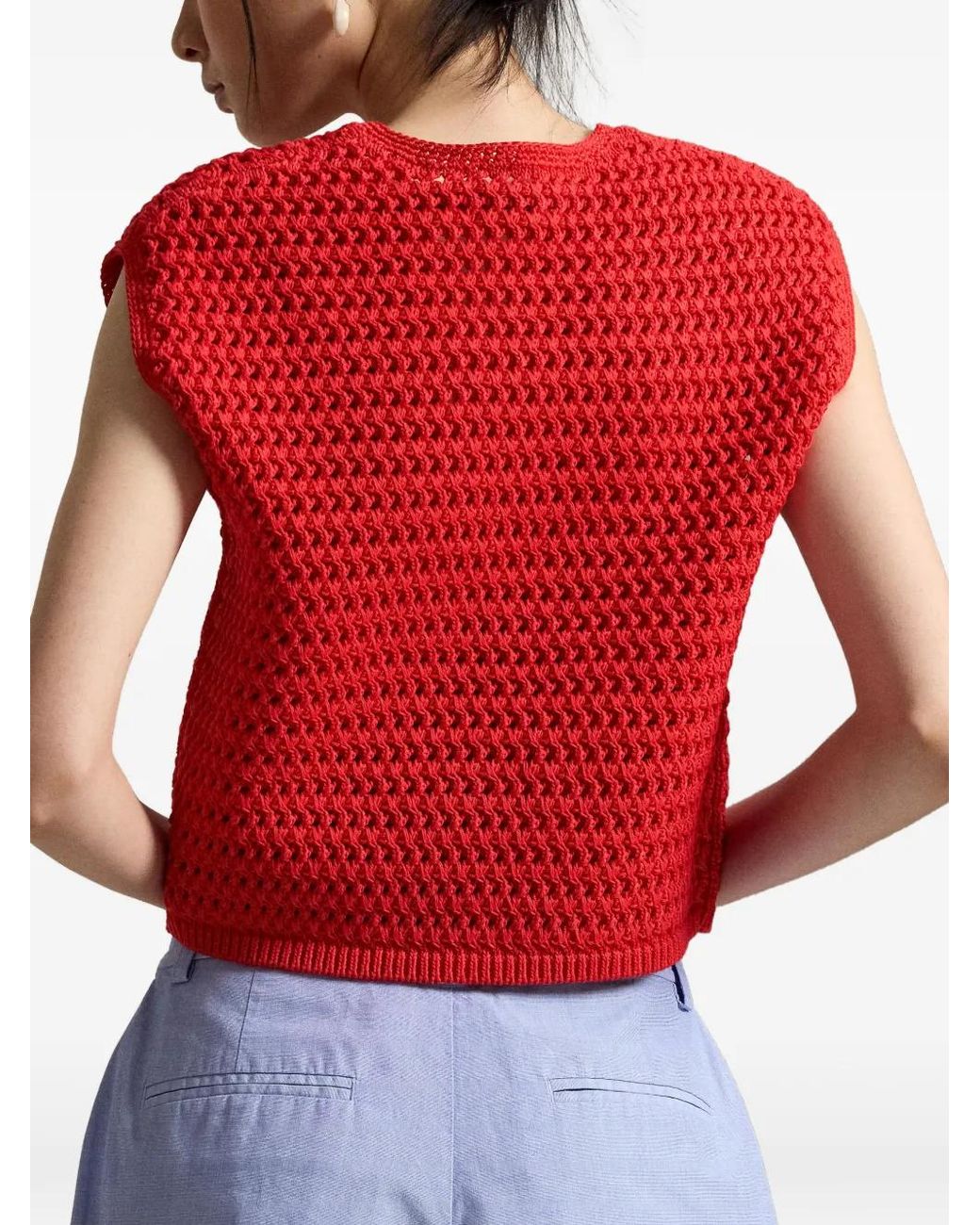 Polo Ralph Lauren Red Crochet Logo-Detail Top