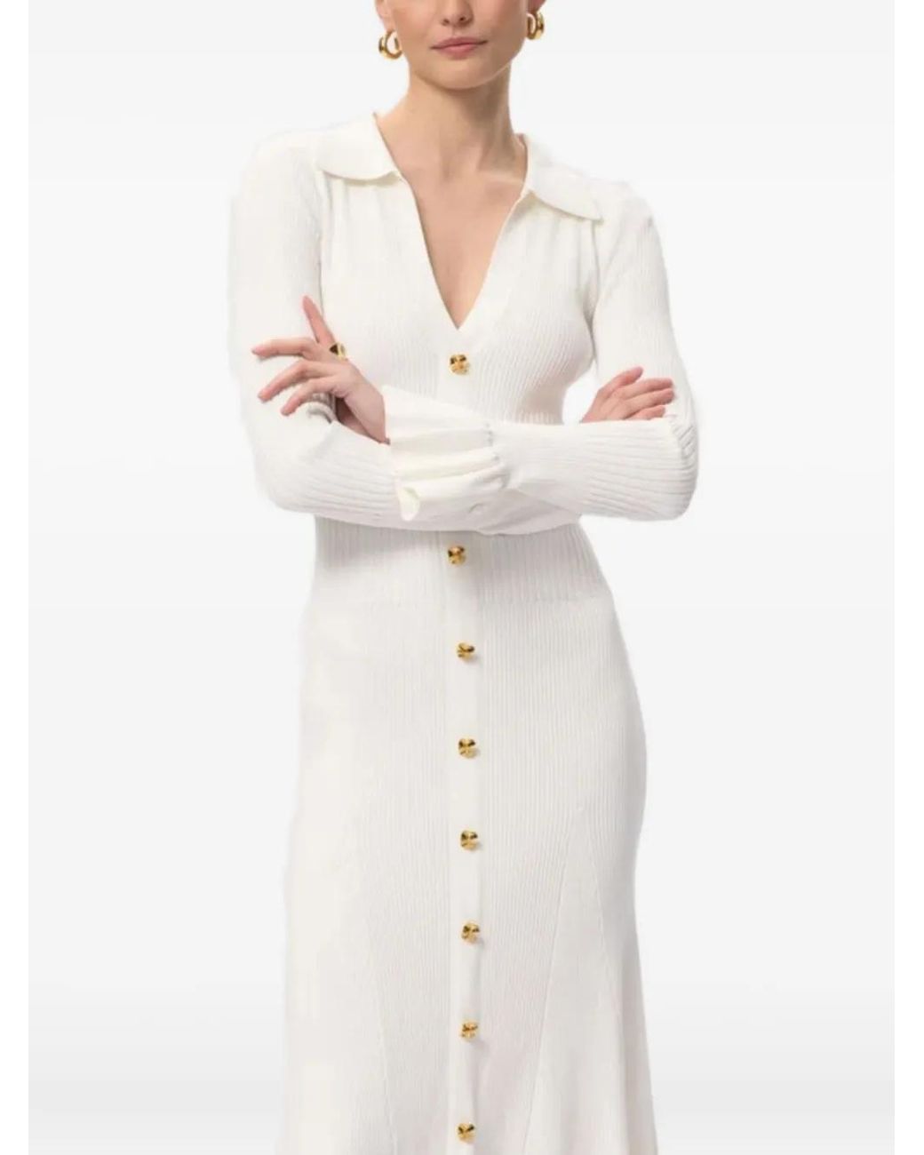 Hervé Léger White Robe Mi-Longue Hallie À Volants