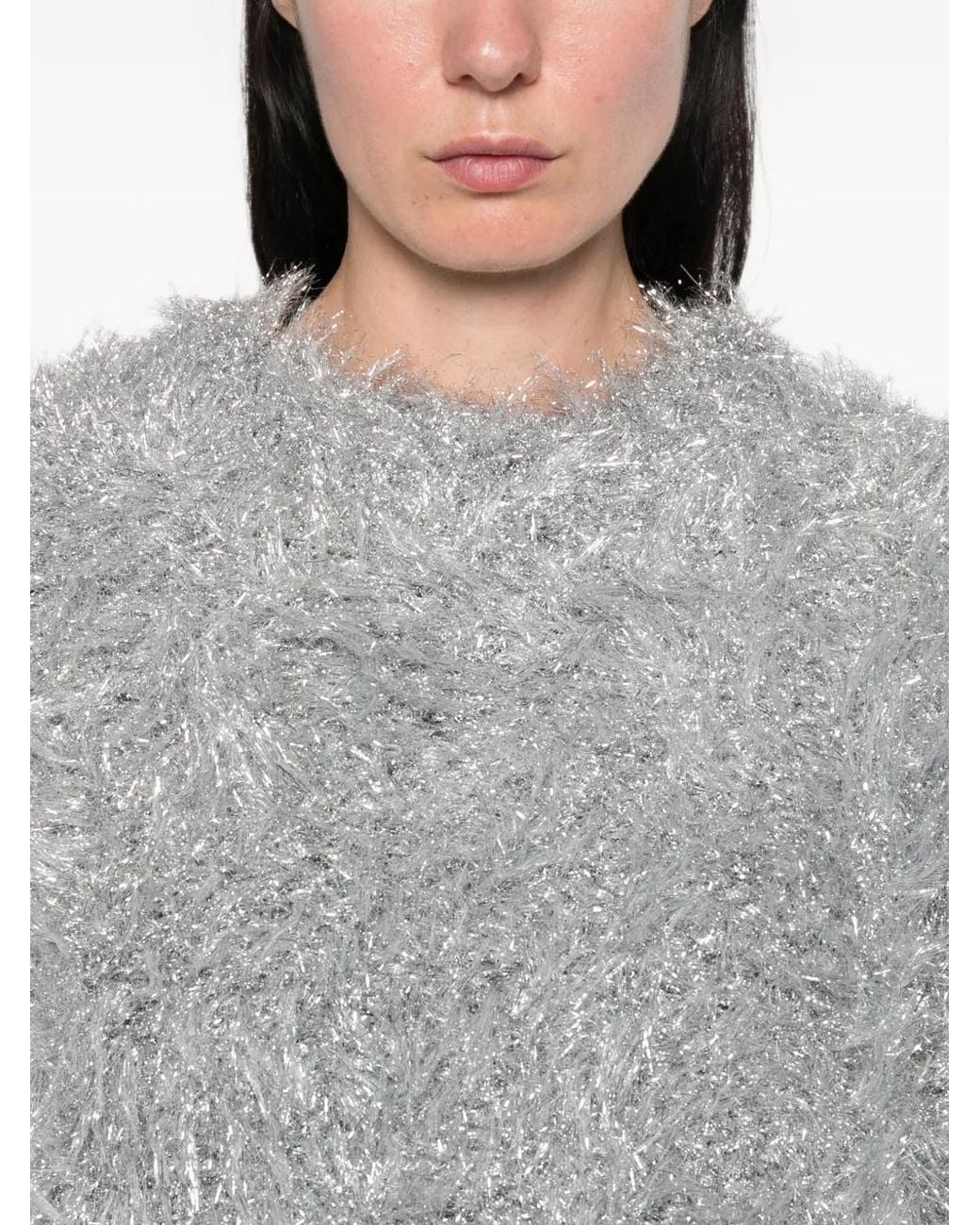 Junya Watanabe Gray Tinsel-Effect Cropped Sweater