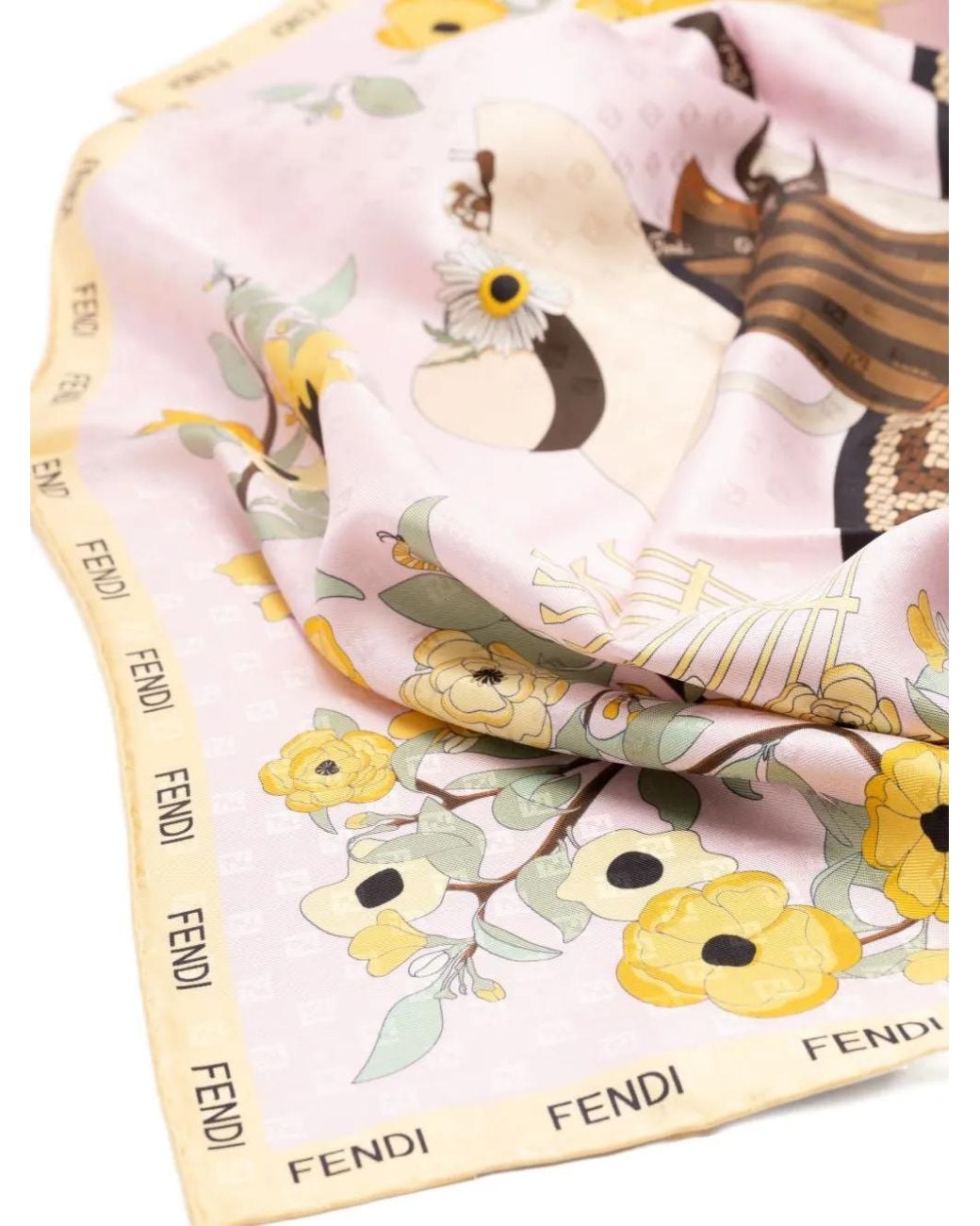 Fendi White Gardening-Print Silk Scarf