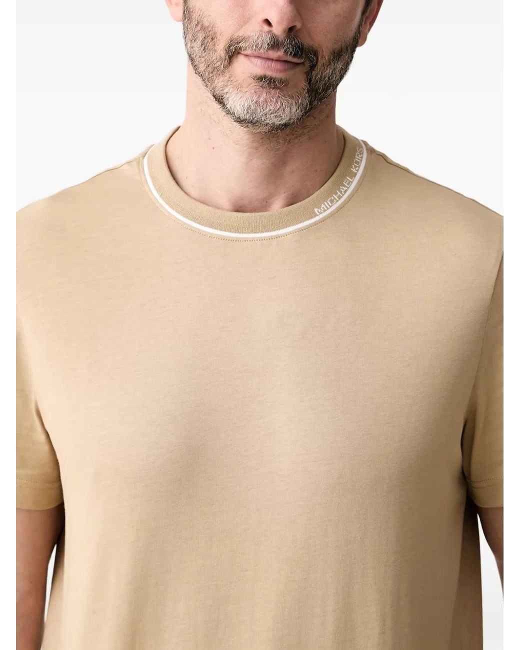 Michael Kors Natural Logo Trim Cotton Jersey T-Shirt for men